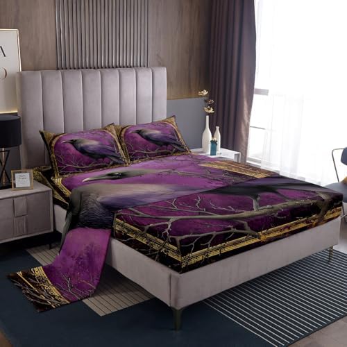 Castle Fairy Gold Purple Crow Halloween Sheet Set Twin Size