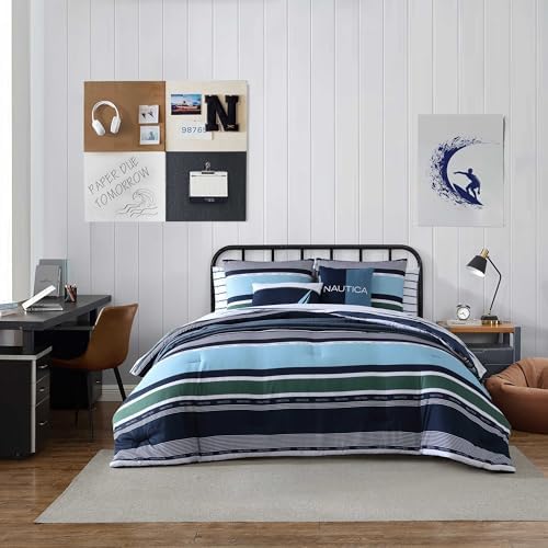 Nautica Full Comforter Set with Matching Sham and Throw Pillows