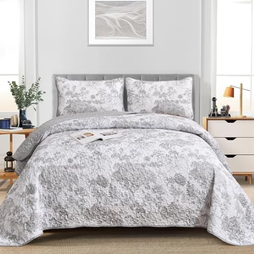 WONGS BEDDING Grey Reversible Quilt Set 3 Piece Full Size
