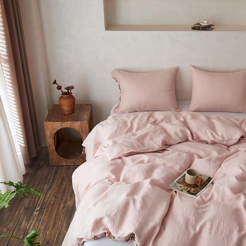 SimpleOpulence Linen Duvet Set 3 Pieces Full Dusty Pink