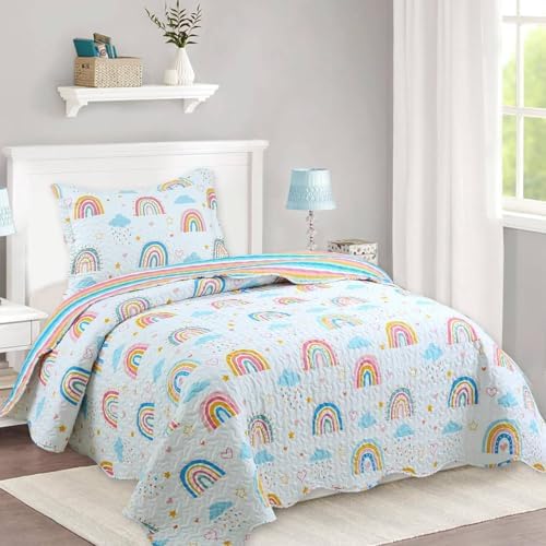 MarCielo Kids Rainbow Quilt Set Throw Blanket