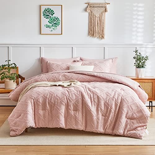 Flysheep 6-Piece Tufted Bed-in-a-Bag Comforter Set Blush Pink