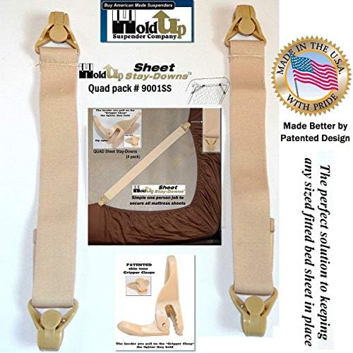 Holdup Suspender Company Bed Sheet Stay-Downs with Patented Gripper Clasps