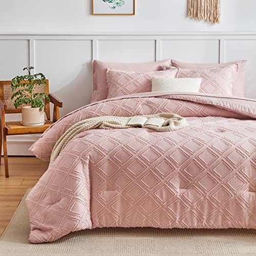 Flysheep 6-Piece Tufted Bed-in-a-Bag Comforter Set Blush Pink