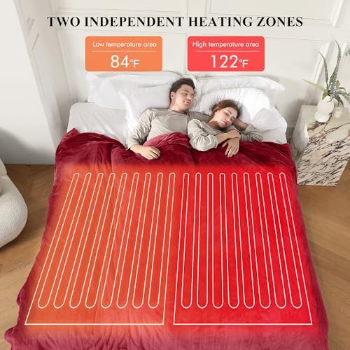 COZYTY Heated Blanket Queen Size Flannel 84x90 Burgundy