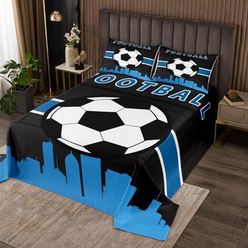 Erosebridal Youth Boys Gaming Twin Quilt Set Soccer Football Coverlet Set 2pcs