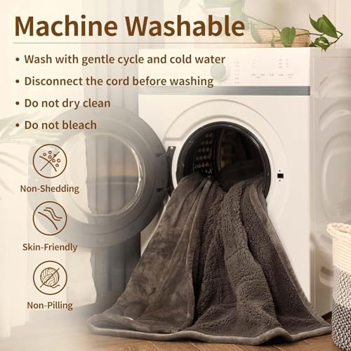Bearhug Heated Throw Blanket with Dual Controller 62 x 84 Gray-Velvet Sherpa