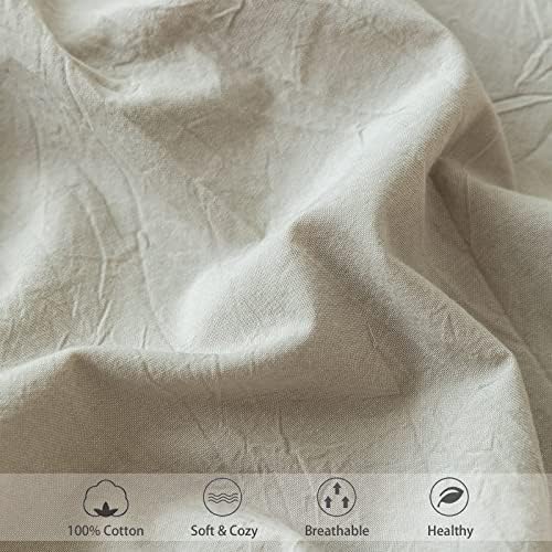 MooMee Cream Grey Fitted Sheet Queen 100 Washed Cotton