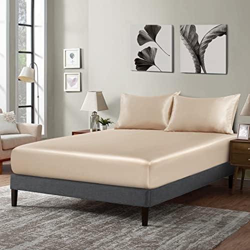 P Pothuiny Satin Fitted Sheet King Size Taupe