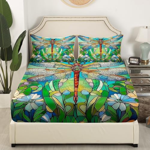 Jejeloiu Dragonfly Kids Bed Sheet Set Twin Size