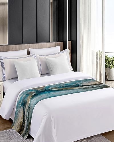 ZFUNCING Abstract Mottled Turquoise Green Gray Bed Runner Scarf