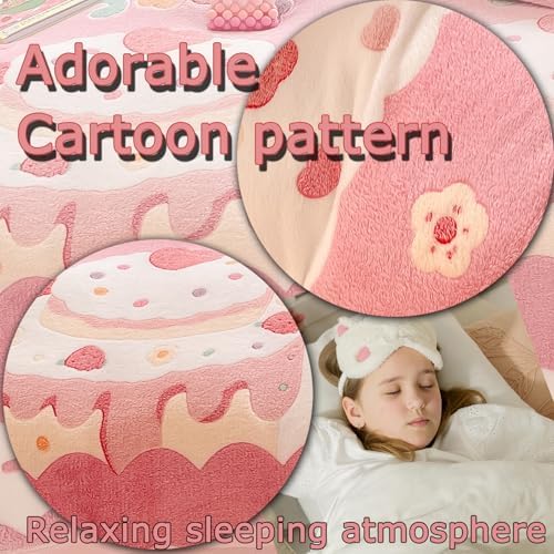 MorroMorn Fleece Fitted Sheet Twin XL Pink Kawaii Cute Design 1