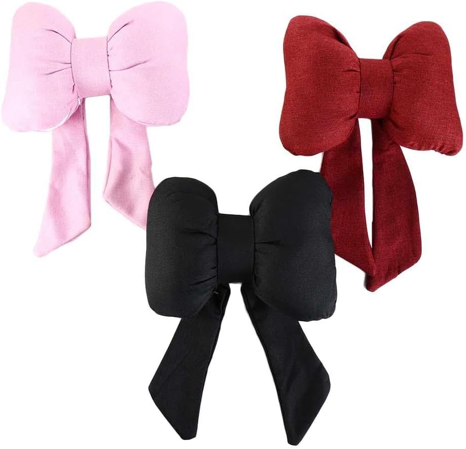Linen Bow Car Headrest Pillow for Adults and Kids Black