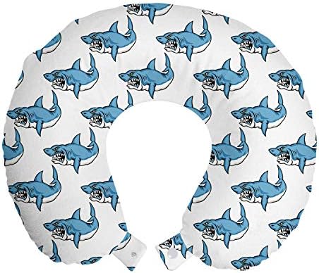 Ambesonne Sea Animals Travel Pillow with Shark Design