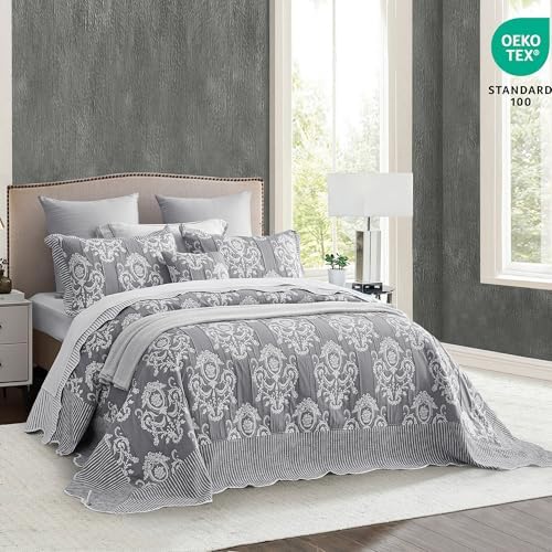 HZ HY Oversized King Bedspread 138x122 Grey Jacquard