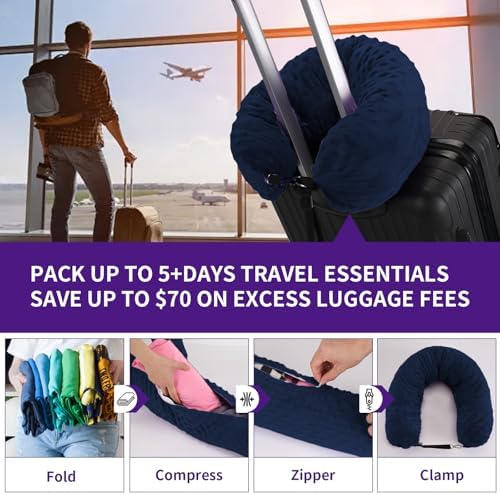 Stuffable Travel Pillow with Storage Bag - Dark Blue