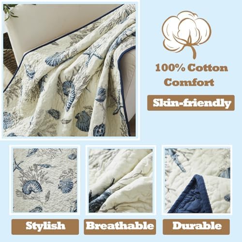 Brandream Queen Size Blue Ocean Quilt Set 3-Piece