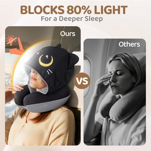 Mewaii Travel Neck Pillow with Hood and Memory Foam