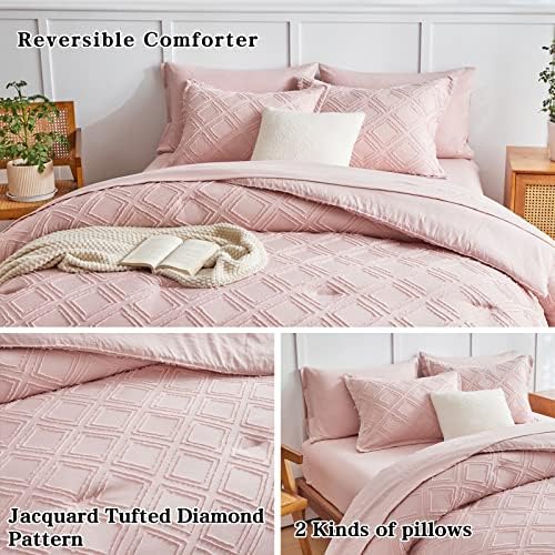 Flysheep 6-Piece Tufted Bed-in-a-Bag Comforter Set Blush Pink