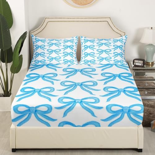 Erosebridal Girls Bow Sheet Set Blue Fantasy Full Size