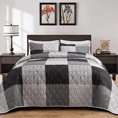 BALAPET Oversized King Bedspread Set with Plaid Patchwork