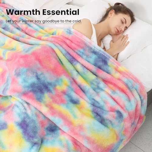 Obinsm Rainbow Fuzzy Throw Blanket for Couch and Bed