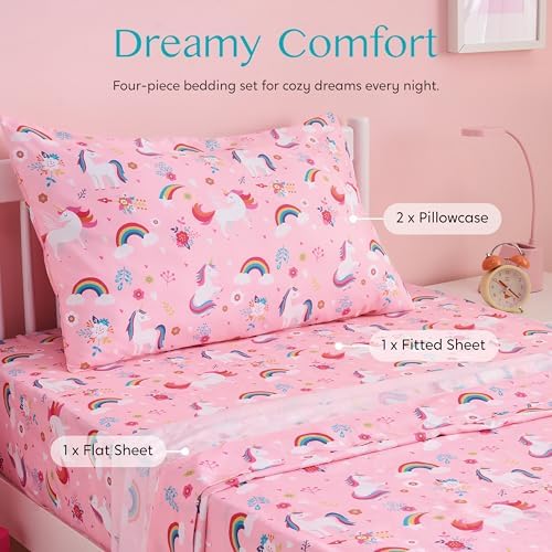 Joiedomi Kids Full Sheet Set Unicorn 4 Piece