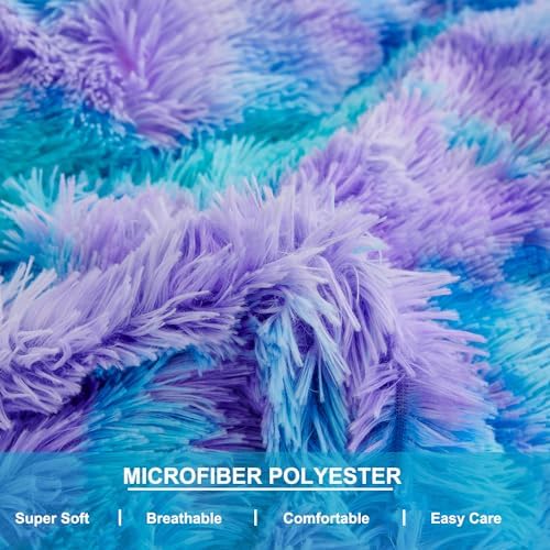 SUCSES Fluffy Twin Bedding Set 3Pcs Tie Dye Faux Fur Duvet Cover
