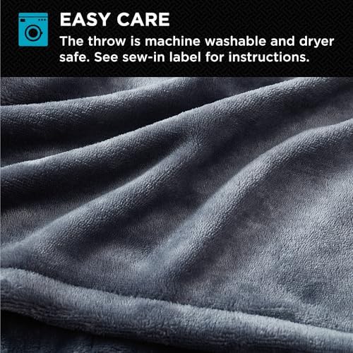 Brookstone Heated Plush Blanket - 10 Heat Settings Timer Auto Shut Off Gray