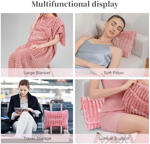 SONAICHTE Travel Pillow and Blanket Set Light Pink 1