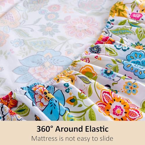 MEISHANG Queen Sheet Set - Floral Deep Pocket Ultra Soft Microfiber