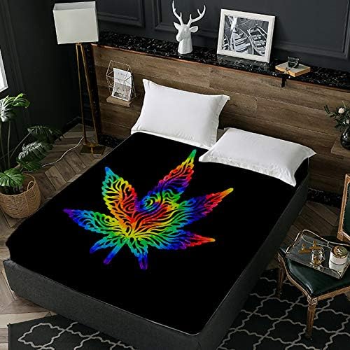 BlessLiving Kids Colorful Weed Fitted Sheet Twin XL