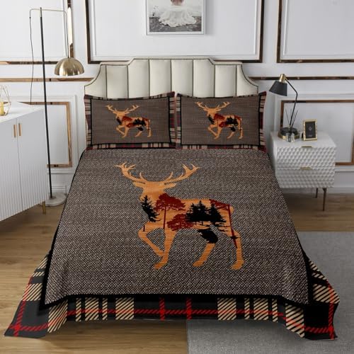 Erosebridal Elk Deer Quilt Set Twin - Nature Print Bedspread with Pillowcase