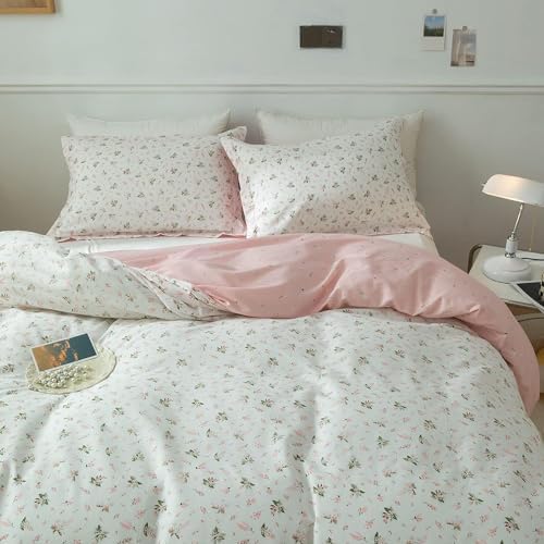AMWAN Pink Floral Duvet Cover Twin XL Cotton Garden Bedding Set