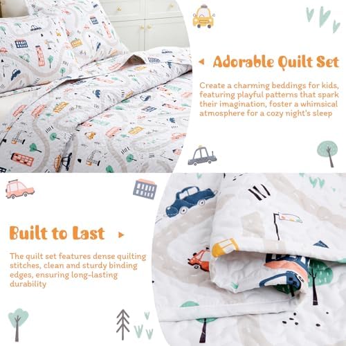 JSD Kids Quilt Set FullQueen Soft Lightweight Summer Bedspread with Pillow Shams