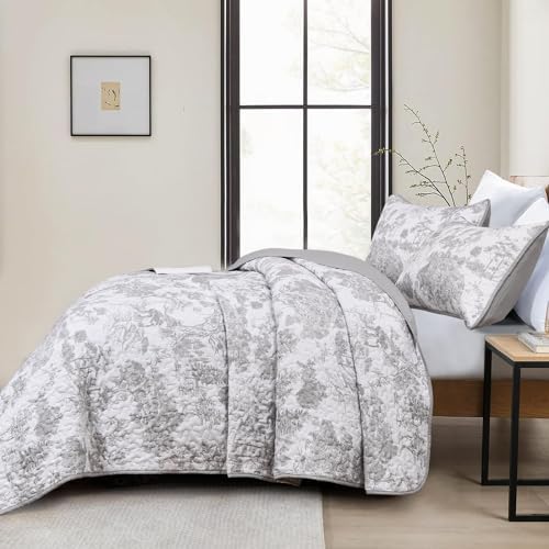 WONGS BEDDING Grey Reversible Quilt Set 3 Piece Full Size