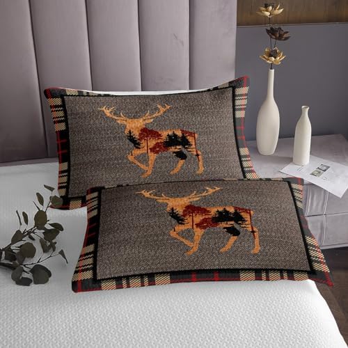 Erosebridal Elk Deer Quilt Set Twin - Nature Print Bedspread with Pillowcase
