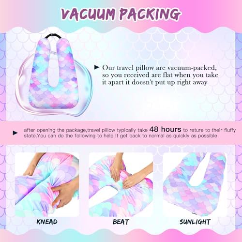 Cinnvoice 28x18 Inch Travel Pillow with Mermaid Design for Kids Adults