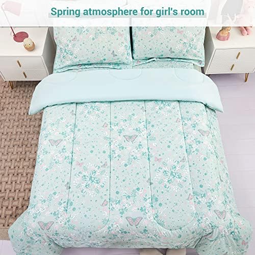 Viviland Twin Butterfly Comforter Set - Pale Green Kids Bedding 5 Piece Set