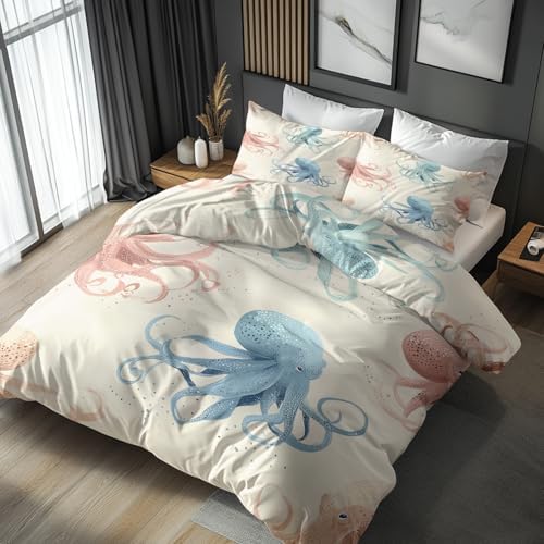 Queen Duvet Cover with Octopus Pattern 3 Piece Kids Bed Set