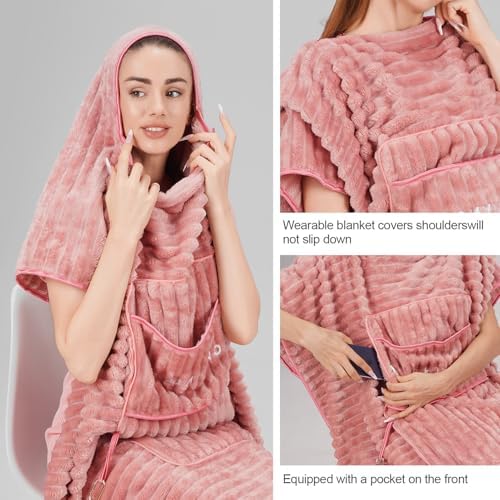 SONAICHTE Travel Pillow and Blanket Set Light Pink 1