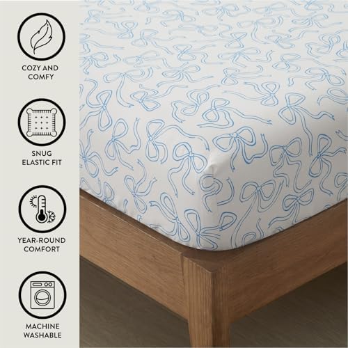 Urban Lifestyle 3-Piece Twin Sheet Set with Baby Blue Coquette Bow Design