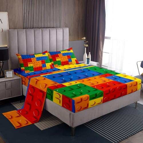 Erosebridal 3D Rainbow Bricks Bed Sheet Set