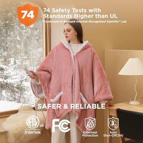 Bedsure Heated Shawl Hoodie - Pink 55x64 Inches