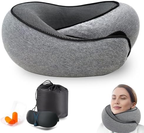 Travel Neck Pillow with 360 Support and Velcro Adjustment