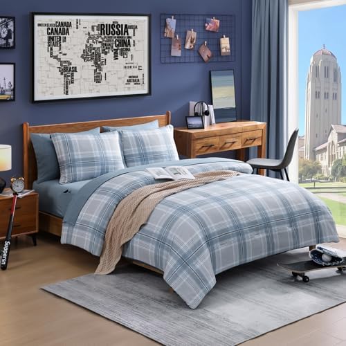 Twin XL Plaid Comforter Set for Kids