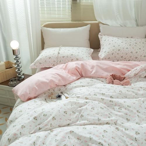 AMWAN Pink Floral Duvet Cover Twin XL Cotton Garden Bedding Set