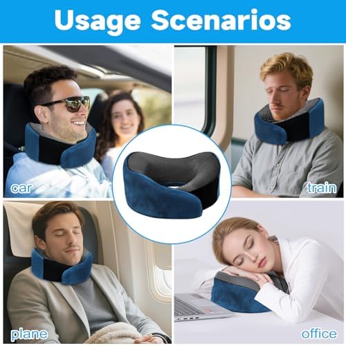 Travel Neck Pillow with Flannel Cover Navy