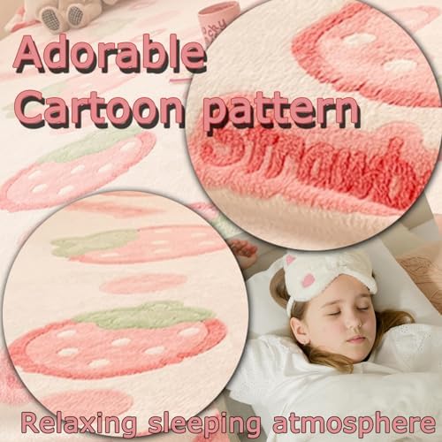 MorroMorn Fleece Queen Fitted Sheet - Pink Strawberry Kawaii 20 Deep Pocket