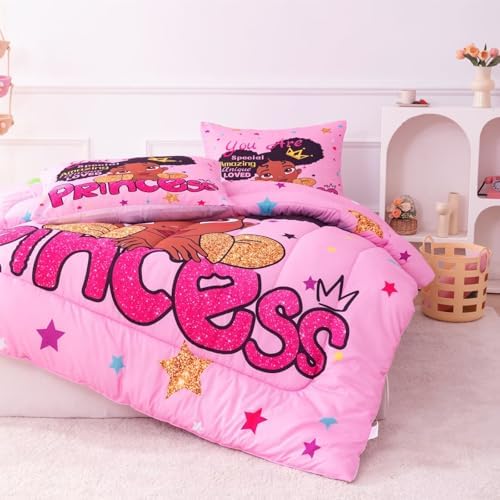 Black Girl Comforter Set Twin - Princess Bedding for Kids
